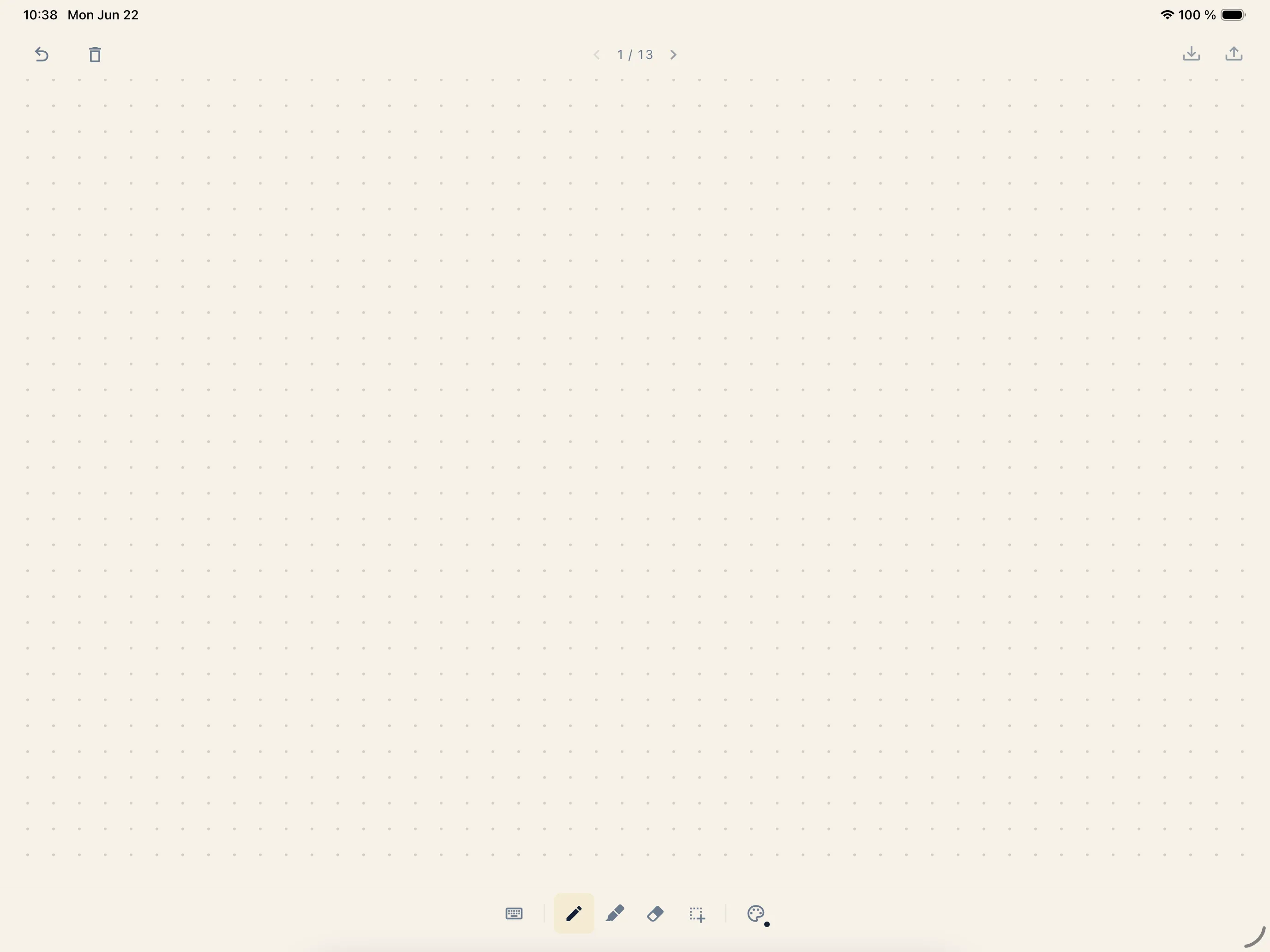 paplo on iPad in landscape — a dotted notebook page with the Canva-style toolbar