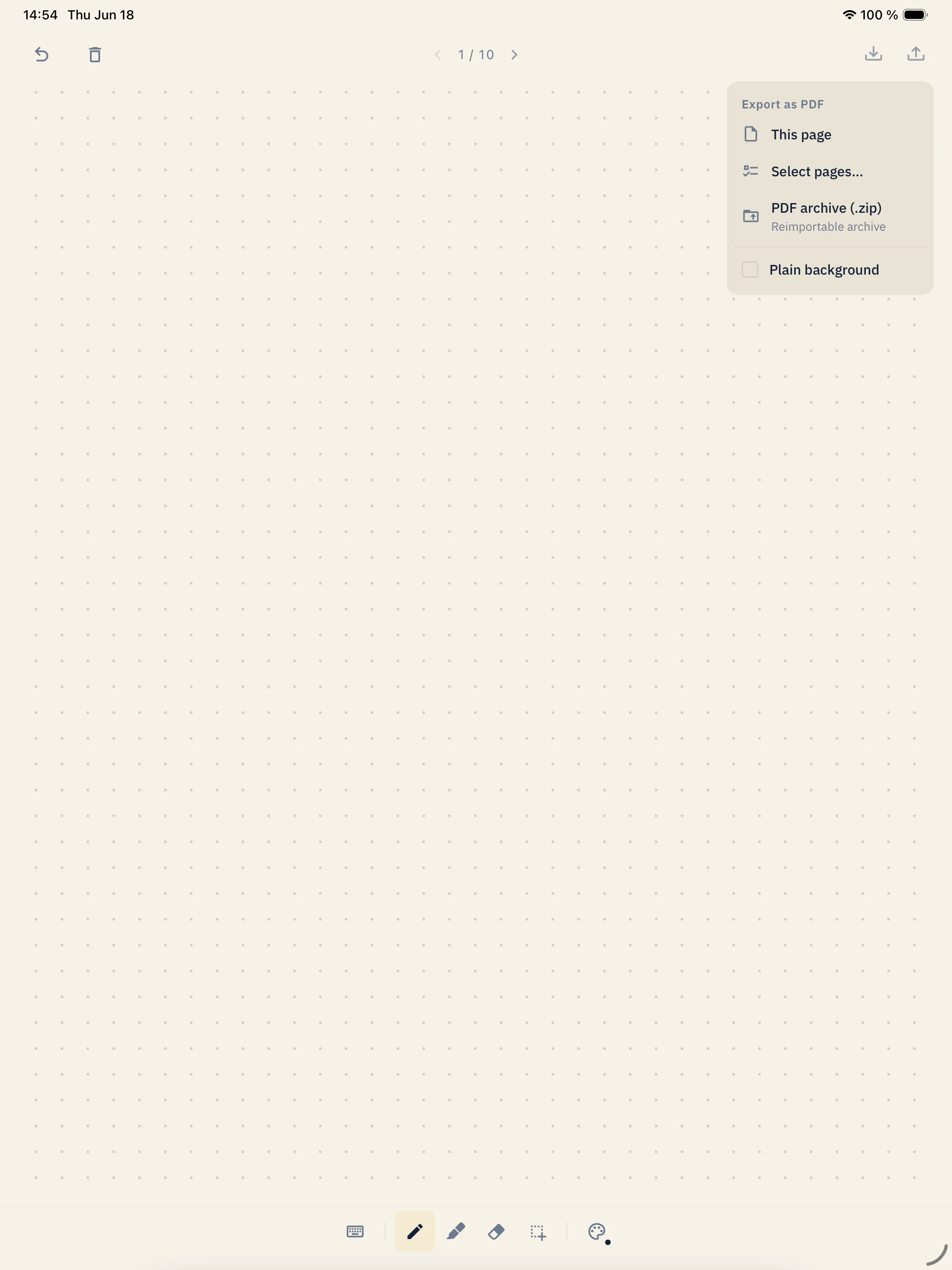 paplo export view on iPad — exporting a notebook as PDF